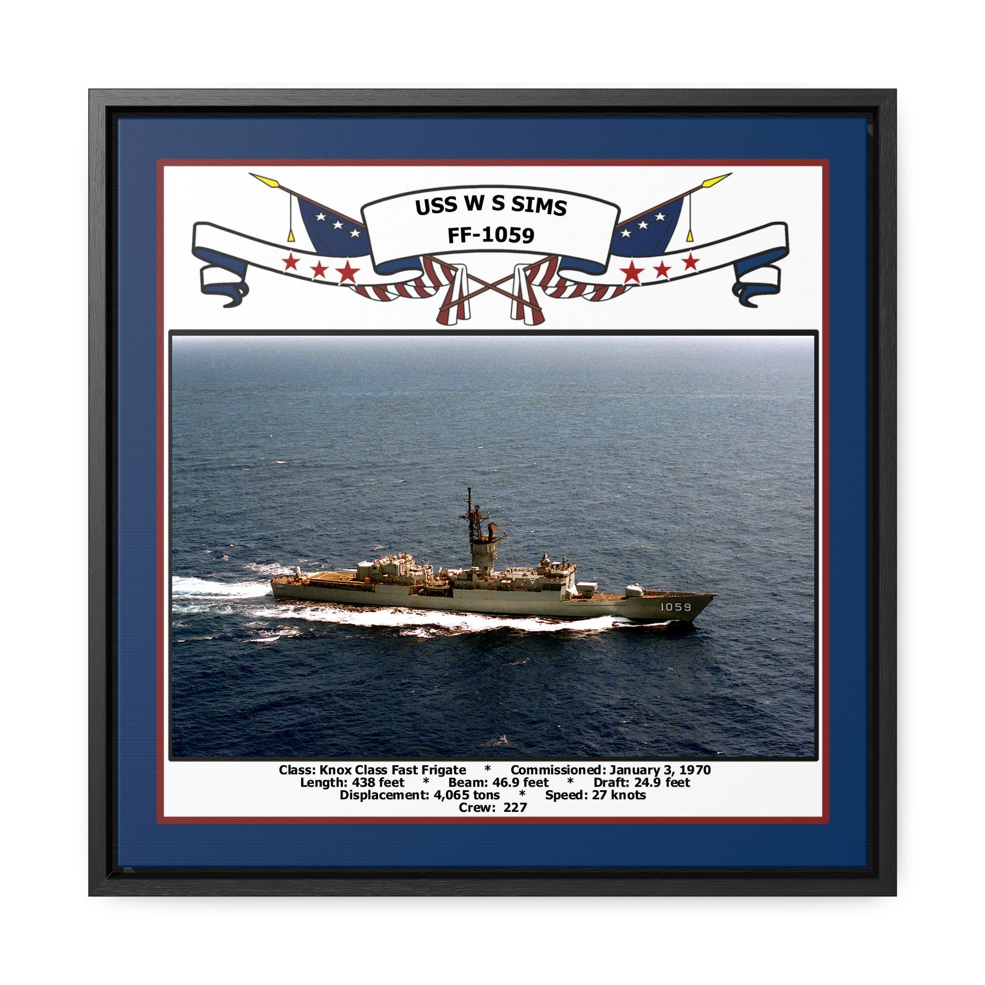 USS W S Sims FF-1059 Navy Floating Frame Photo Front View
