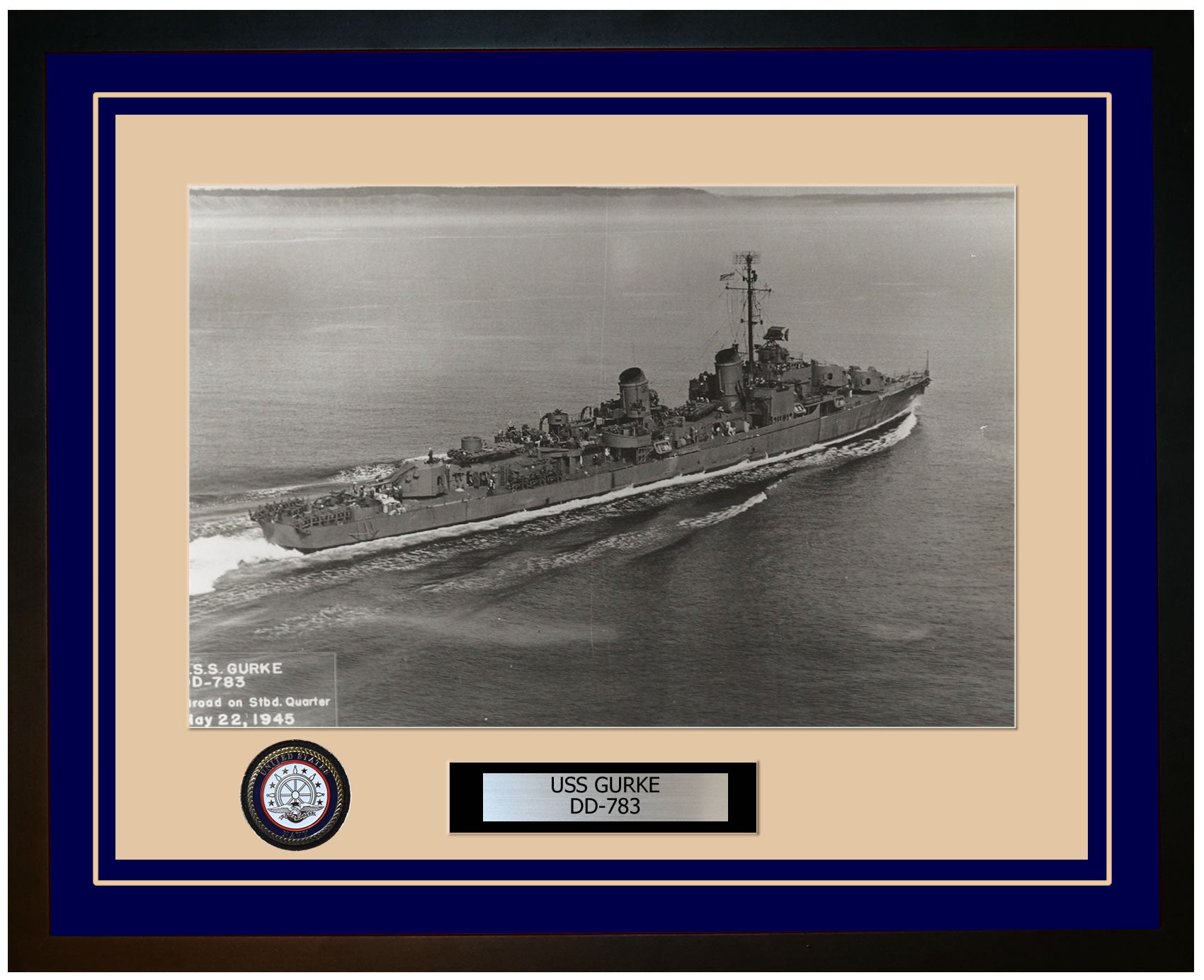 USS GURKE DD-783 Framed Navy Ship Photo Blue