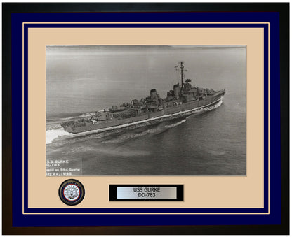 USS GURKE DD-783 Framed Navy Ship Photo Blue