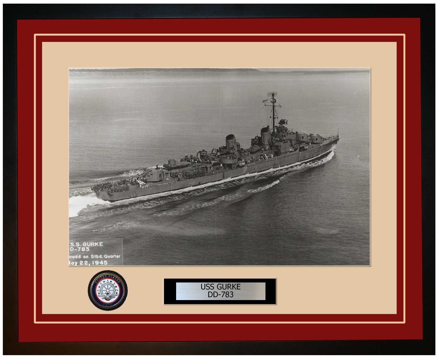 USS GURKE DD-783 Framed Navy Ship Photo Burgundy