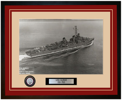USS GURKE DD-783 Framed Navy Ship Photo Burgundy