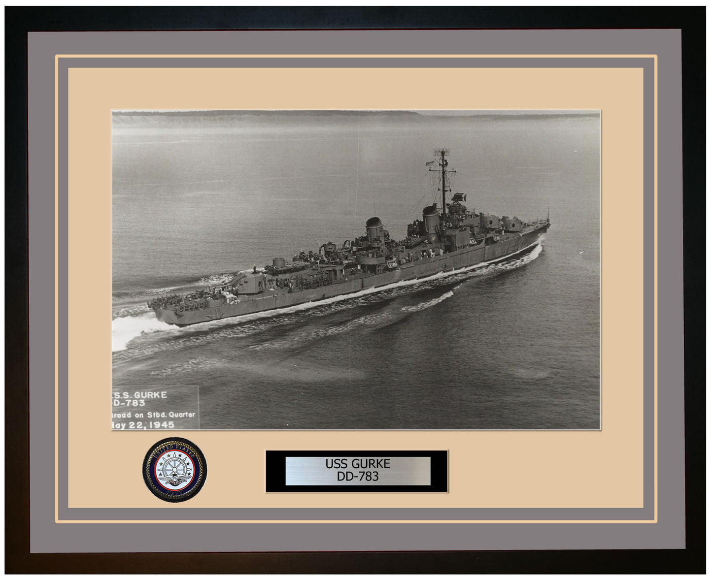 USS GURKE DD-783 Framed Navy Ship Photo Grey