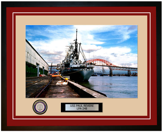 USS Paul Revere LPA-248 Framed Navy Ship Photo Burgundy