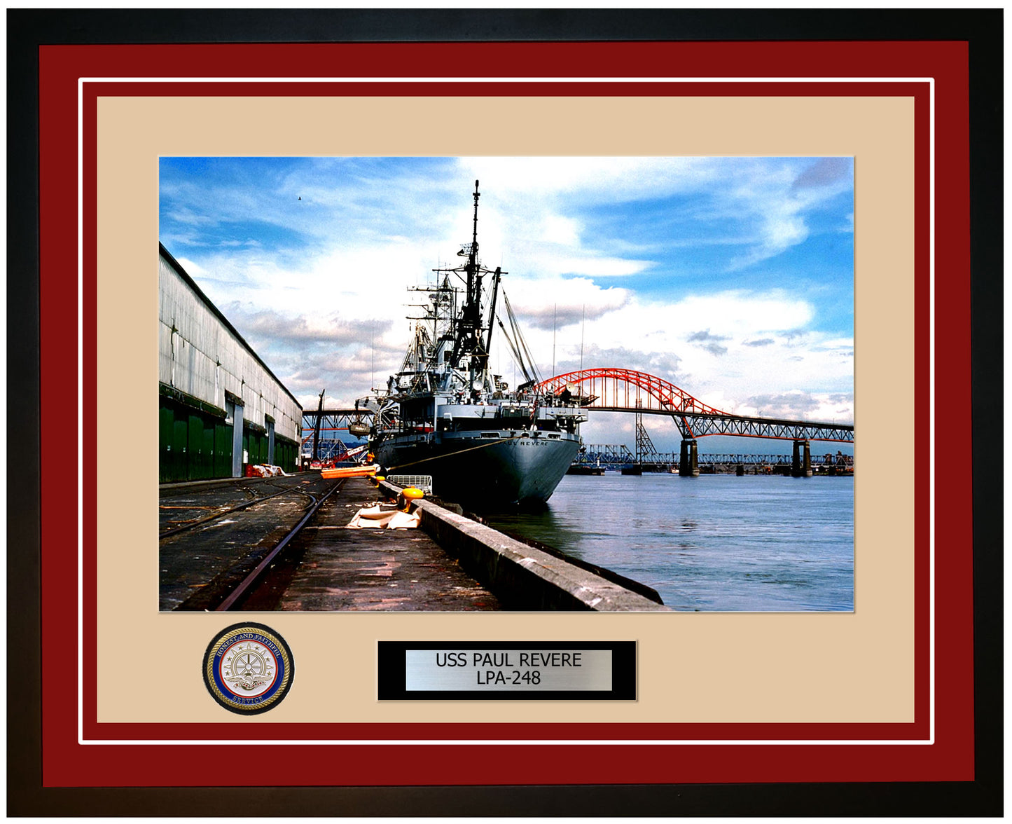 USS Paul Revere LPA-248 Framed Navy Ship Photo Burgundy