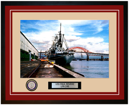 USS Paul Revere LPA-248 Framed Navy Ship Photo Burgundy