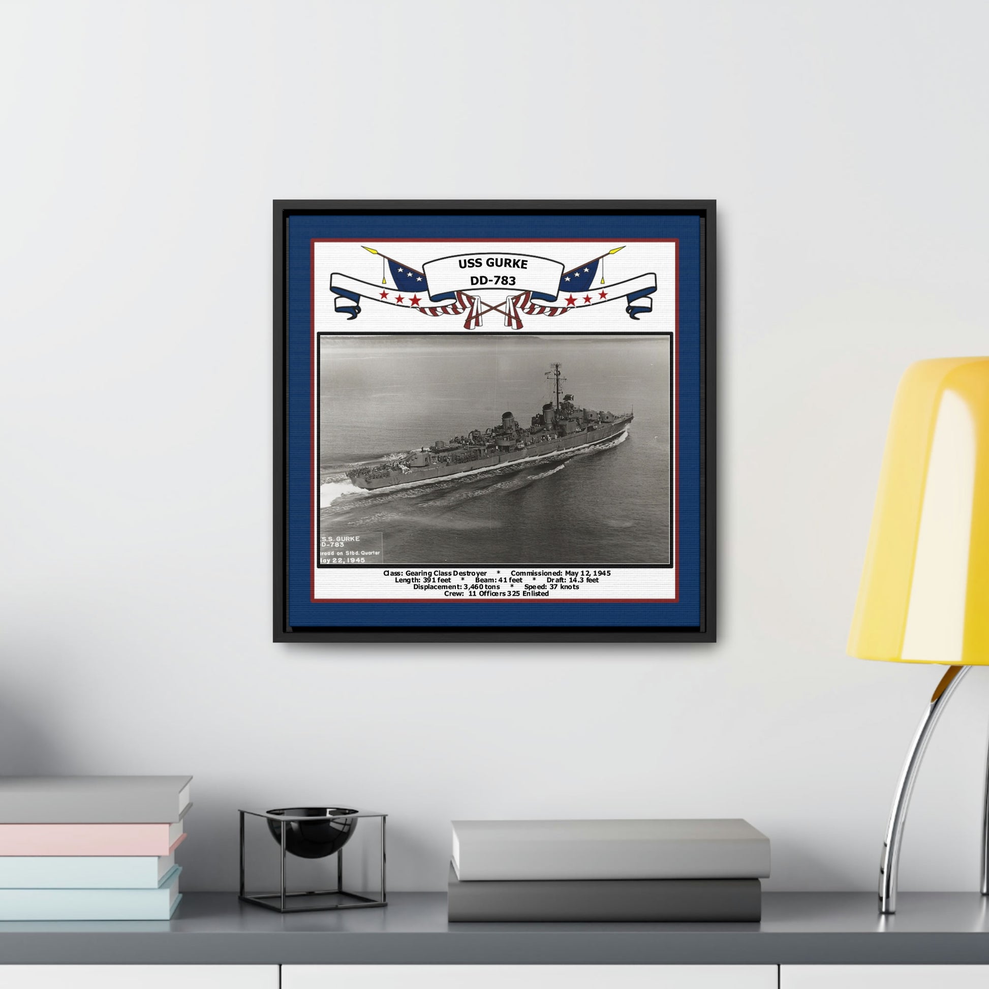 USS Gurke DD-783 Navy Floating Frame Photo Desk View