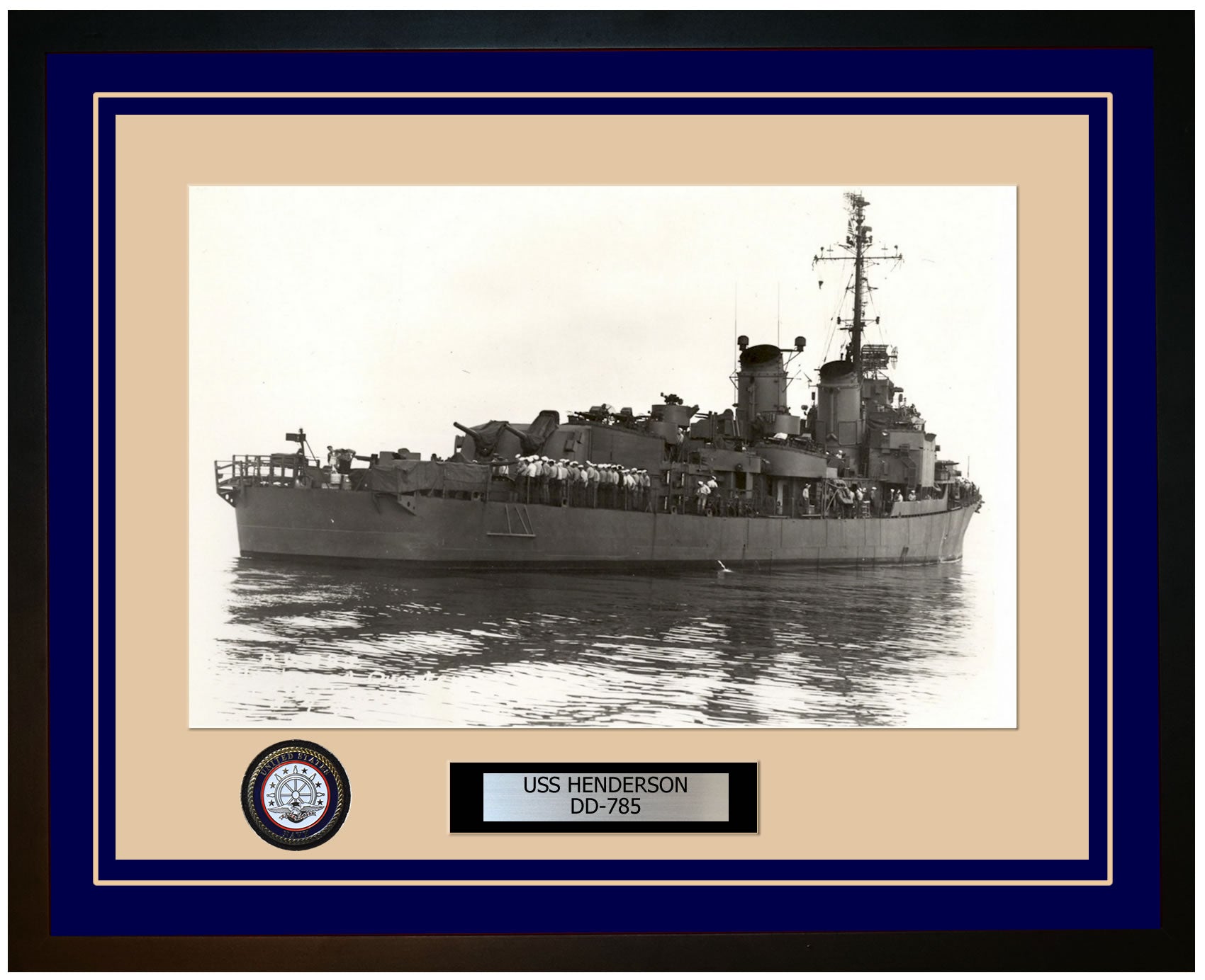 USS HENDERSON DD-785 Framed Navy Ship Photo Blue
