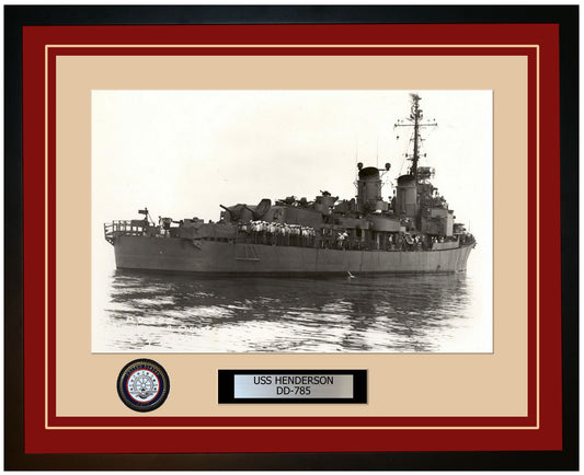USS HENDERSON DD-785 Framed Navy Ship Photo Burgundy
