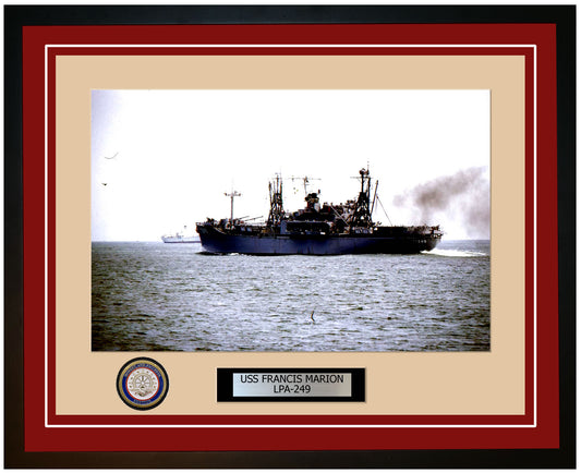 USS Francis Marion LPA-249 Framed Navy Ship Photo Burgundy