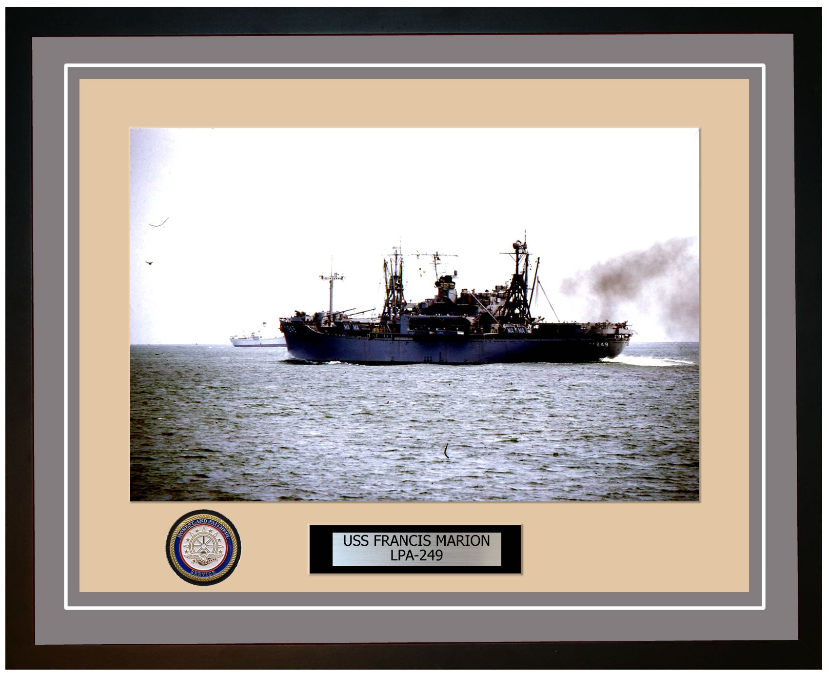 USS Francis Marion LPA-249 Framed Navy Ship Photo Grey