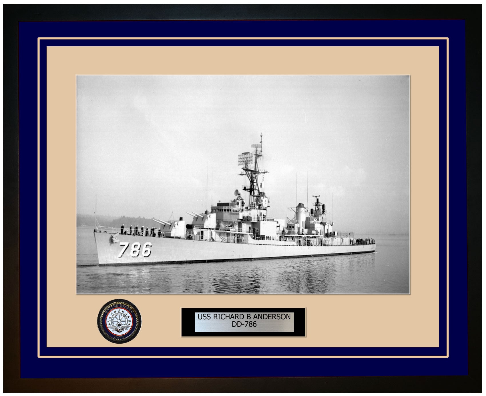 USS RICHARD B ANDERSON DD-786 Framed Navy Ship Photo Blue