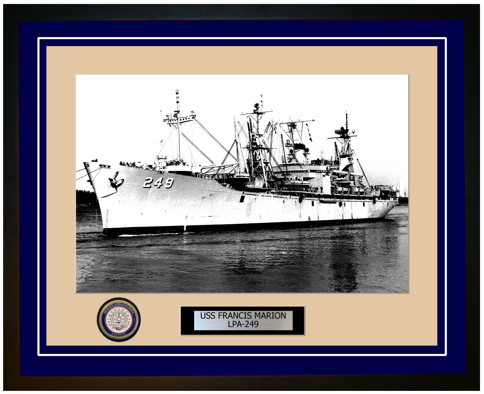 USS Francis Marion LPA-249 Framed Navy Ship Photo Blue