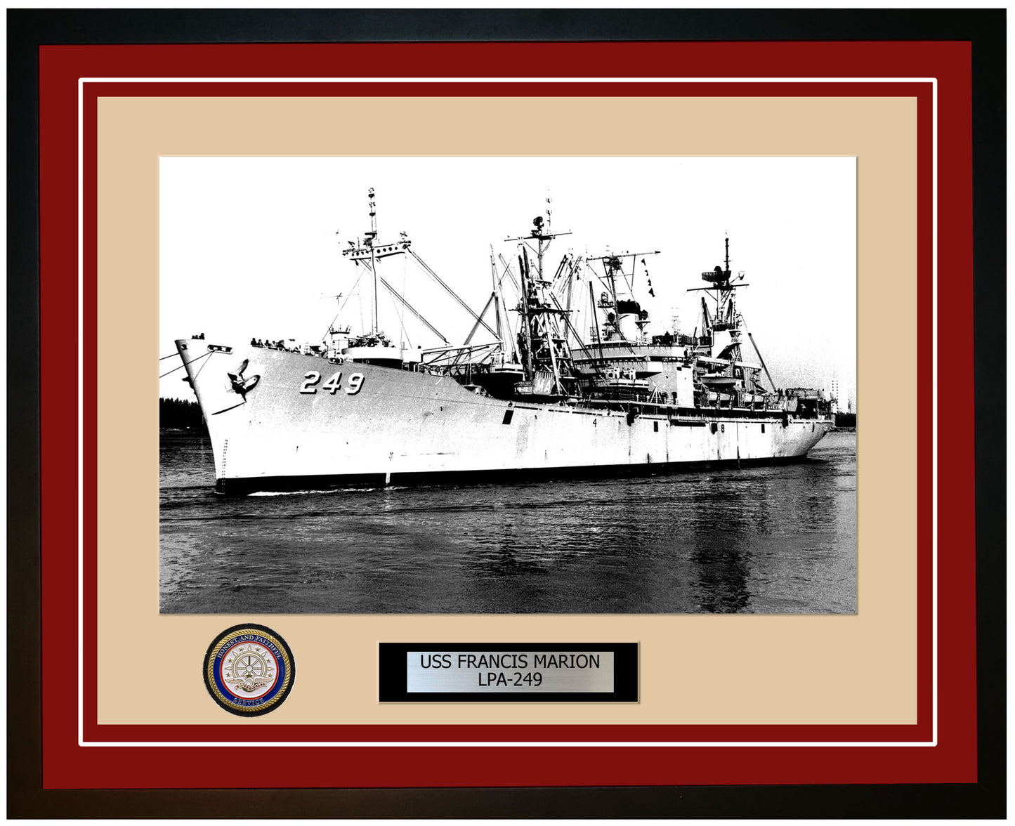 USS Francis Marion LPA-249 Framed Navy Ship Photo Burgundy