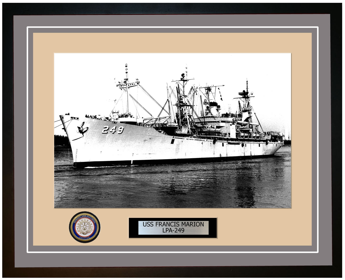 USS Francis Marion LPA-249 Framed Navy Ship Photo Grey