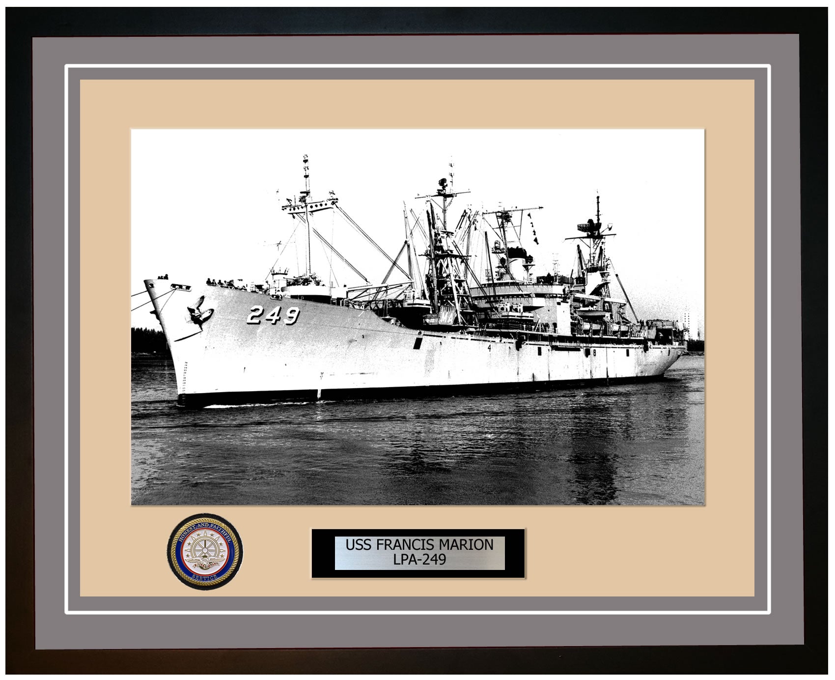 USS Francis Marion LPA-249 Framed Navy Ship Photo Grey