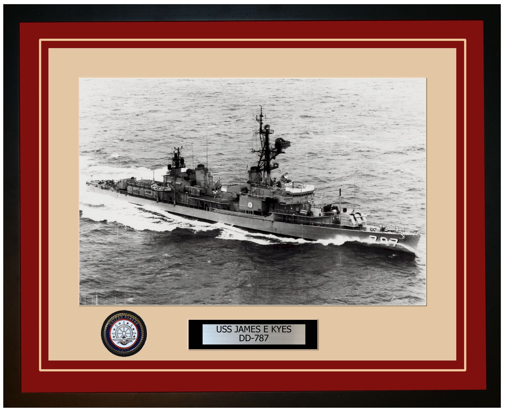 USS JAMES E KYES DD-787 Framed Navy Ship Photo Burgundy