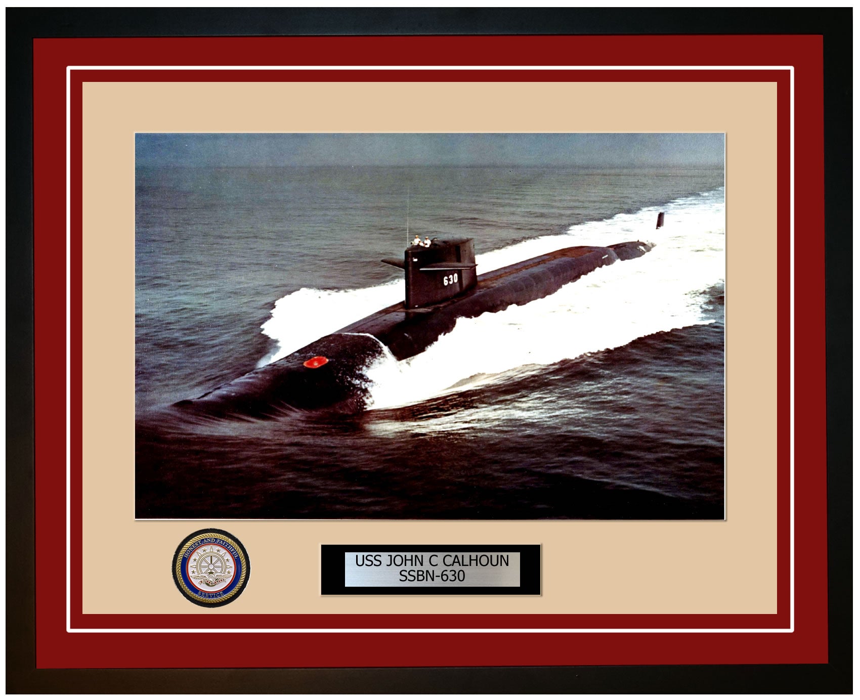 USS John C Calhoun SSBN-630 Framed Navy Ship Photo Burgundy