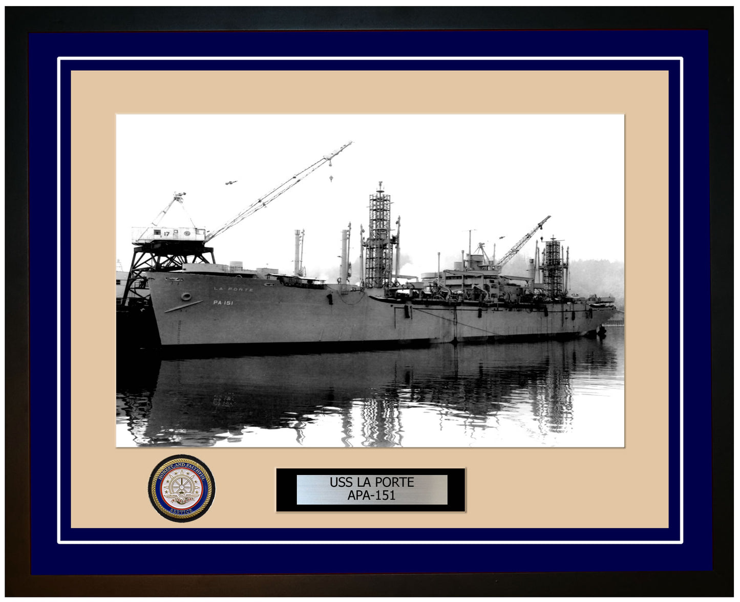 USS La Porte APA-151 Framed Navy Ship Photo Blue