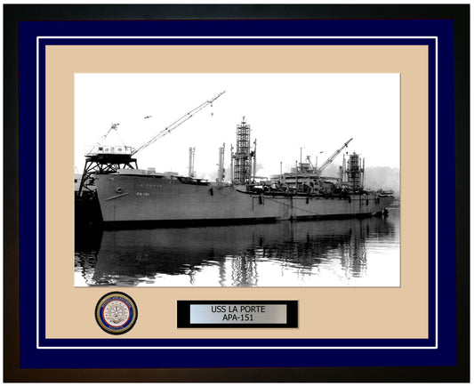 USS La Porte APA-151 Framed Navy Ship Photo Blue