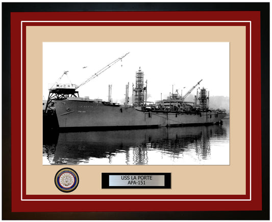 USS La Porte APA-151 Framed Navy Ship Photo Burgundy