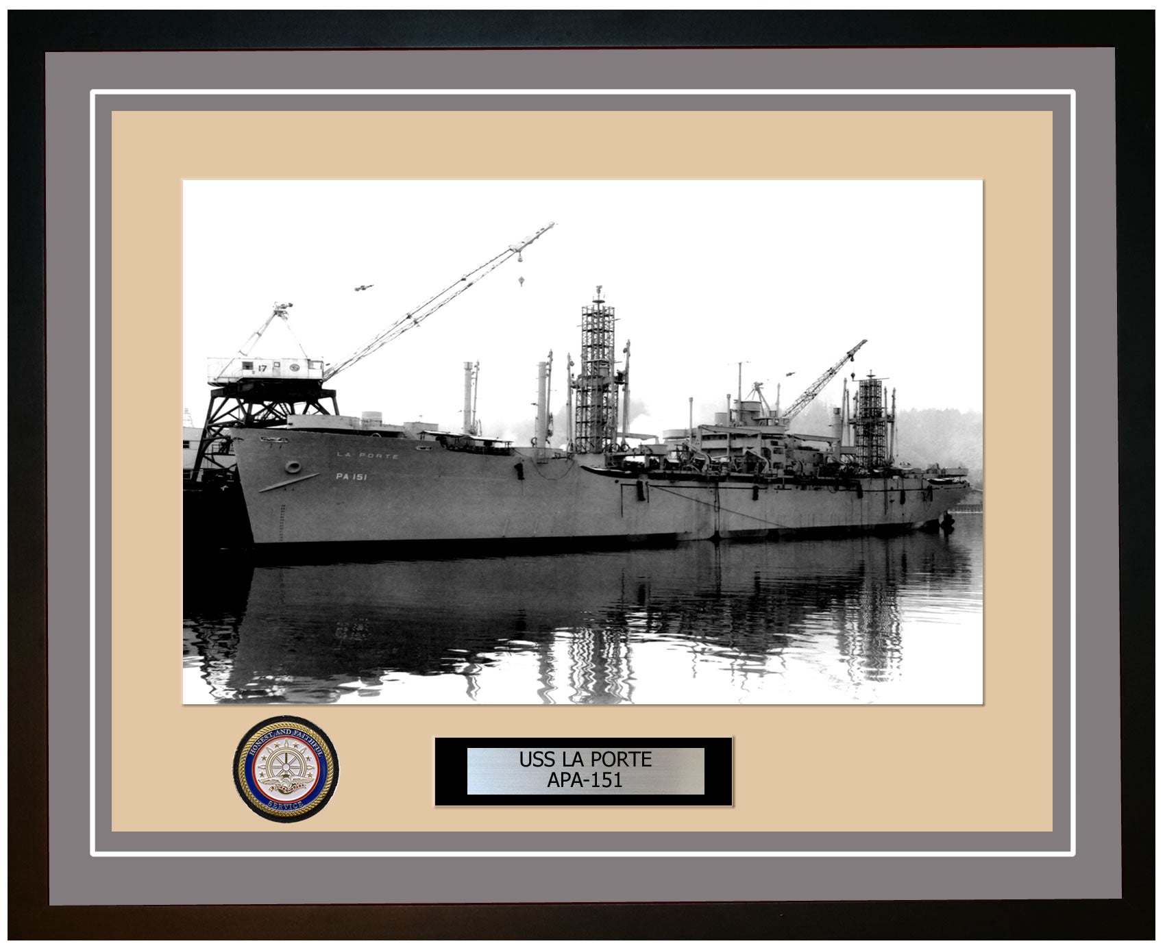 USS La Porte APA-151 Framed Navy Ship Photo Grey