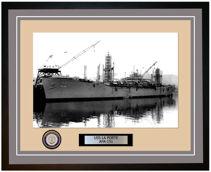 USS La Porte APA-151 Framed Navy Ship Photo Grey