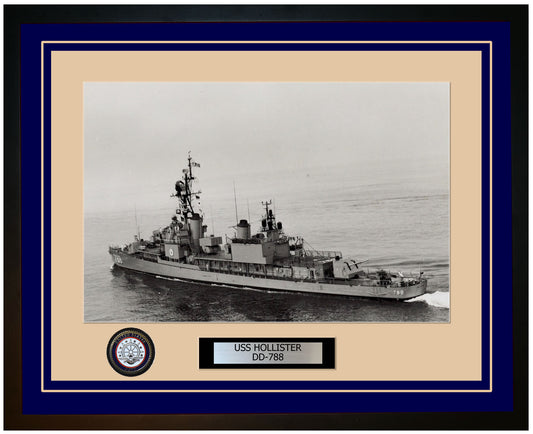 USS HOLLISTER DD-788 Framed Navy Ship Photo Blue