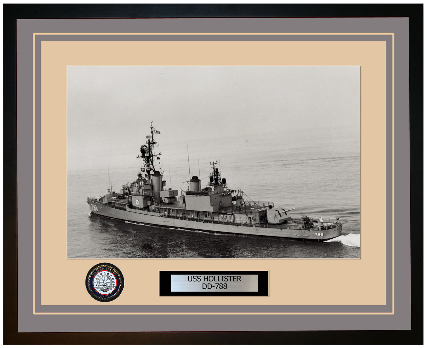 USS HOLLISTER DD-788 Framed Navy Ship Photo Grey