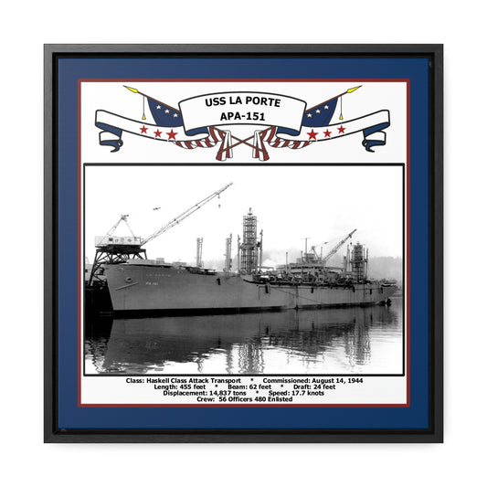 USS La Porte APA-151 Navy Floating Frame Photo Front View