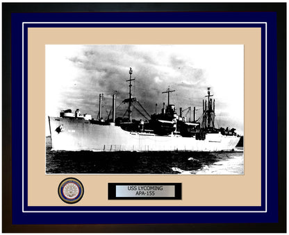 USS Lycoming APA-155 Framed Navy Ship Photo Blue