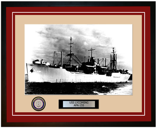 USS Lycoming APA-155 Framed Navy Ship Photo Burgundy