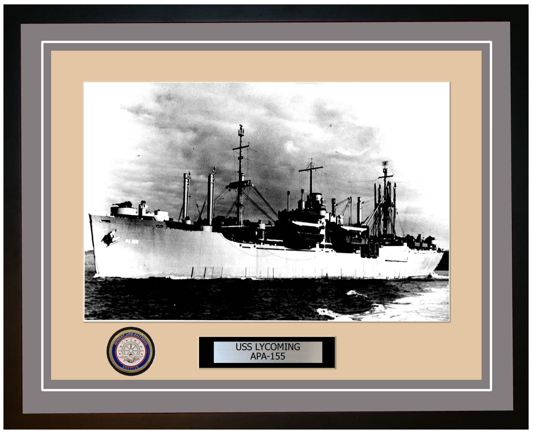USS Lycoming APA-155 Framed Navy Ship Photo Grey