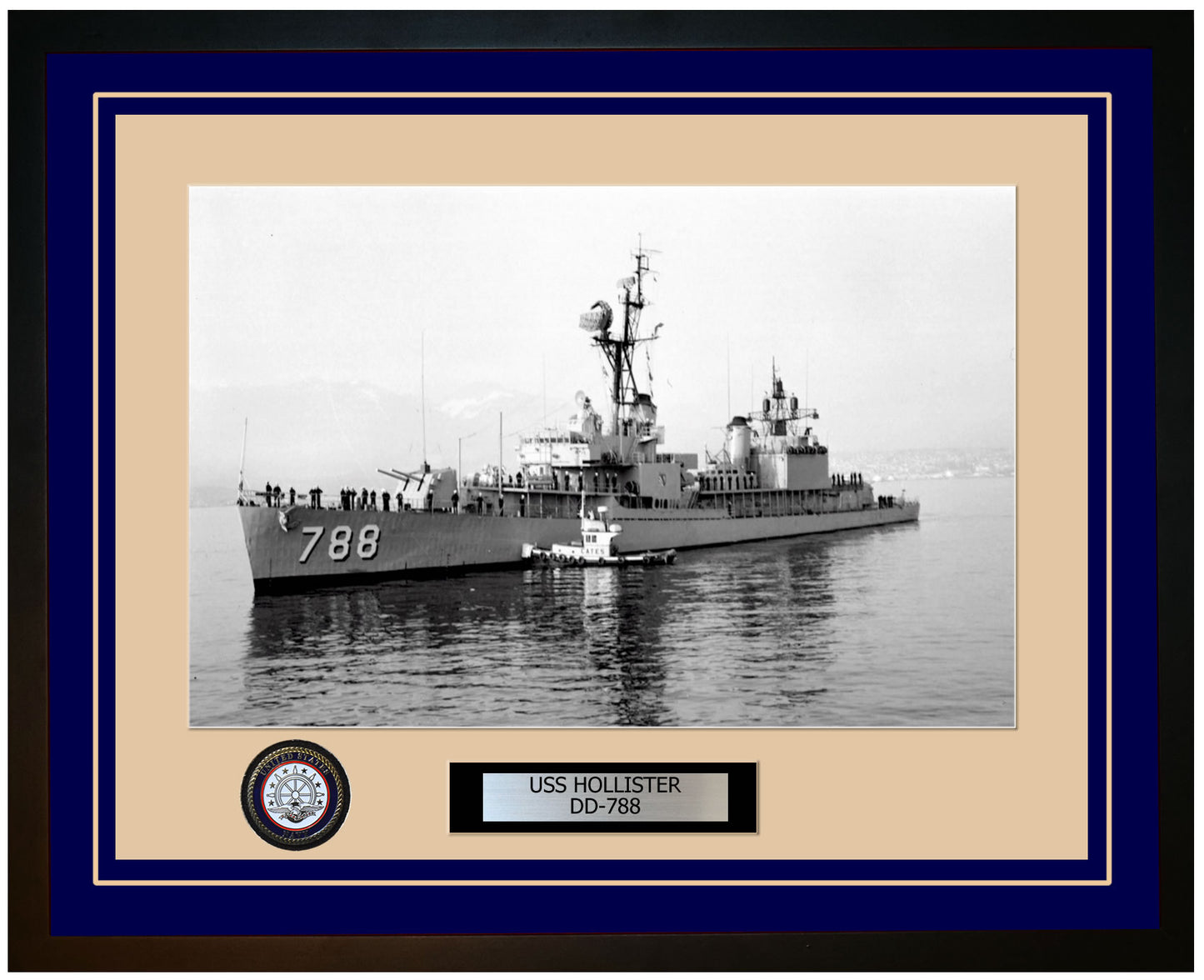 USS HOLLISTER DD-788 Framed Navy Ship Photo Blue