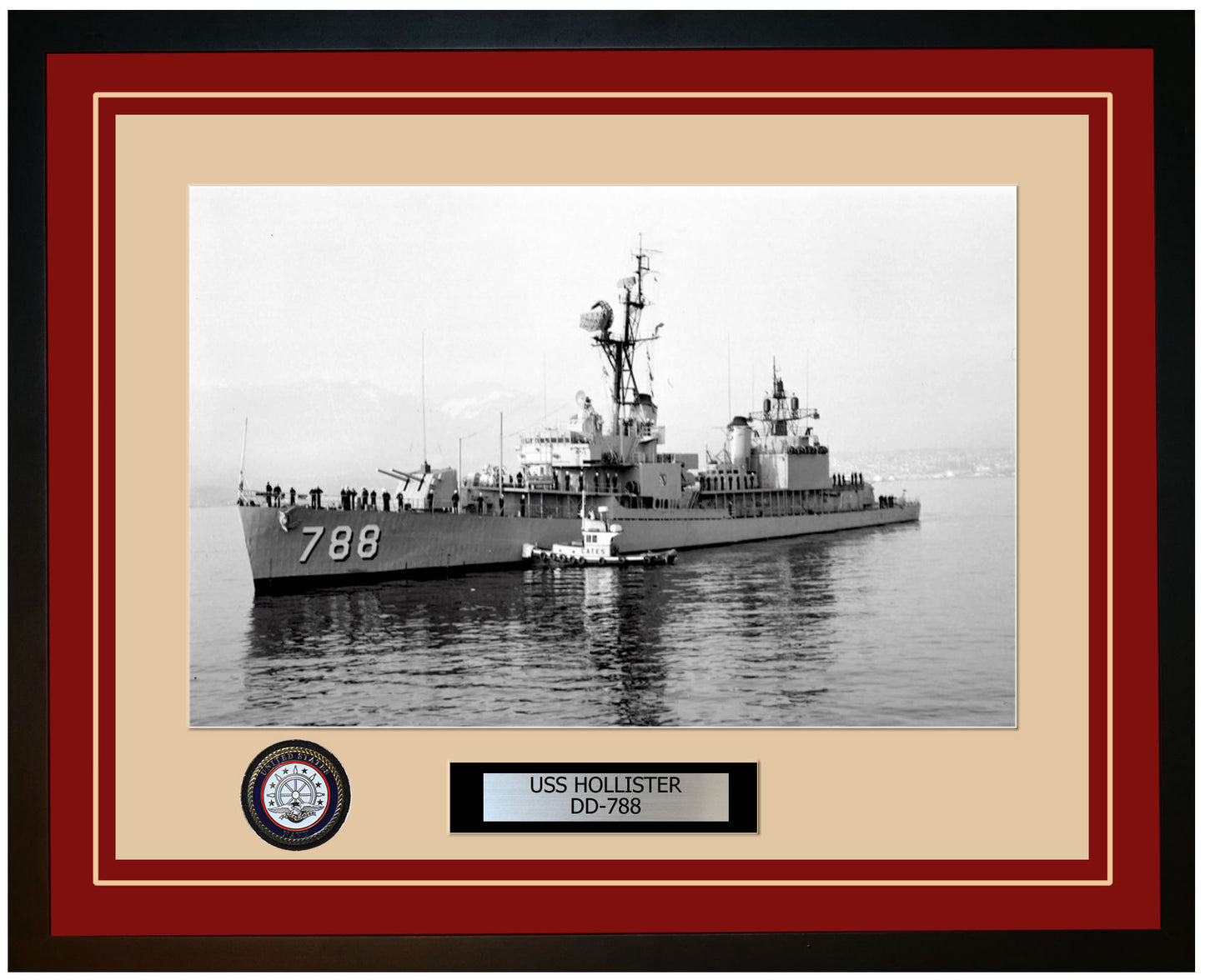 USS HOLLISTER DD-788 Framed Navy Ship Photo Burgundy