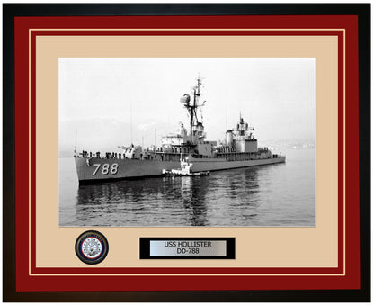 USS HOLLISTER DD-788 Framed Navy Ship Photo Burgundy