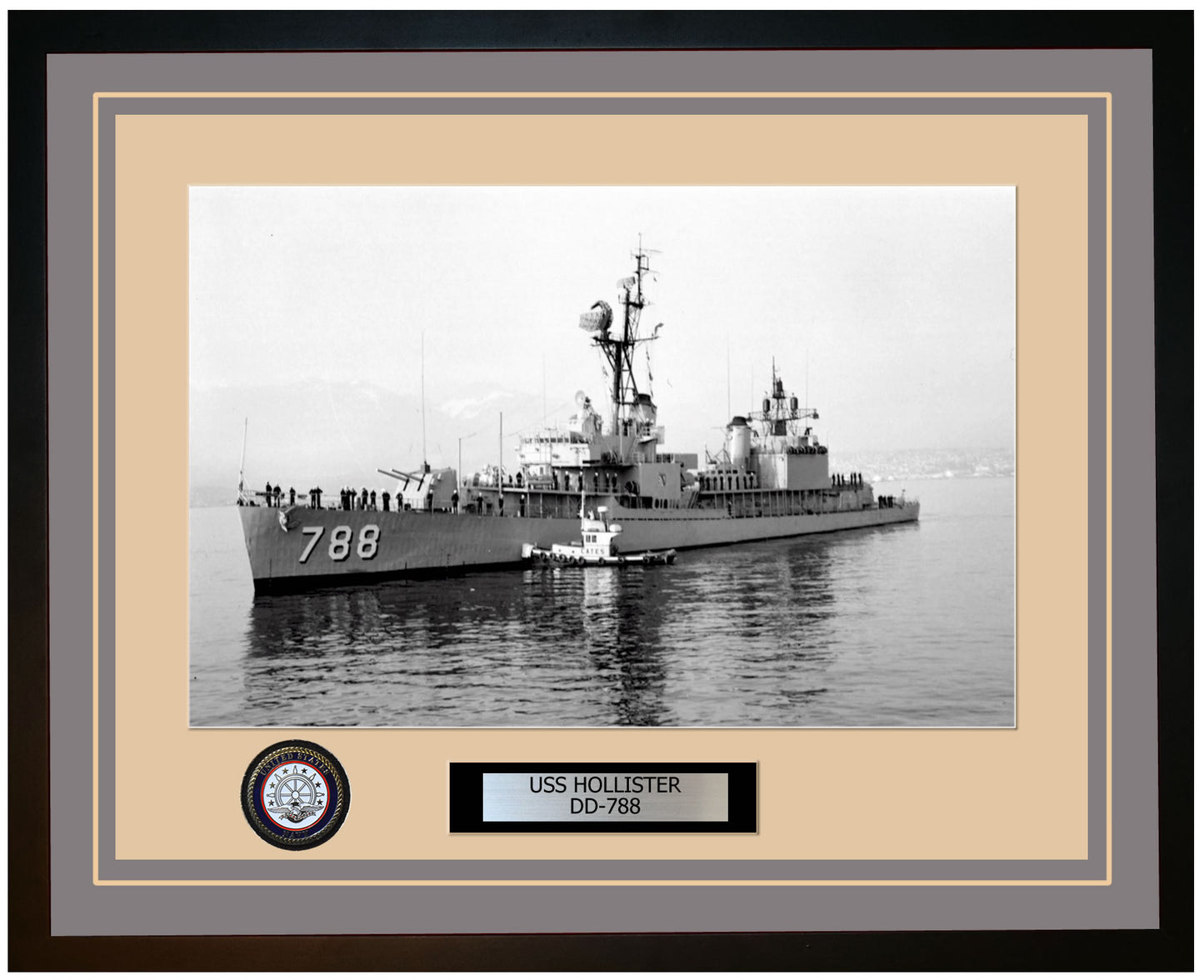 USS HOLLISTER DD-788 Framed Navy Ship Photo Grey