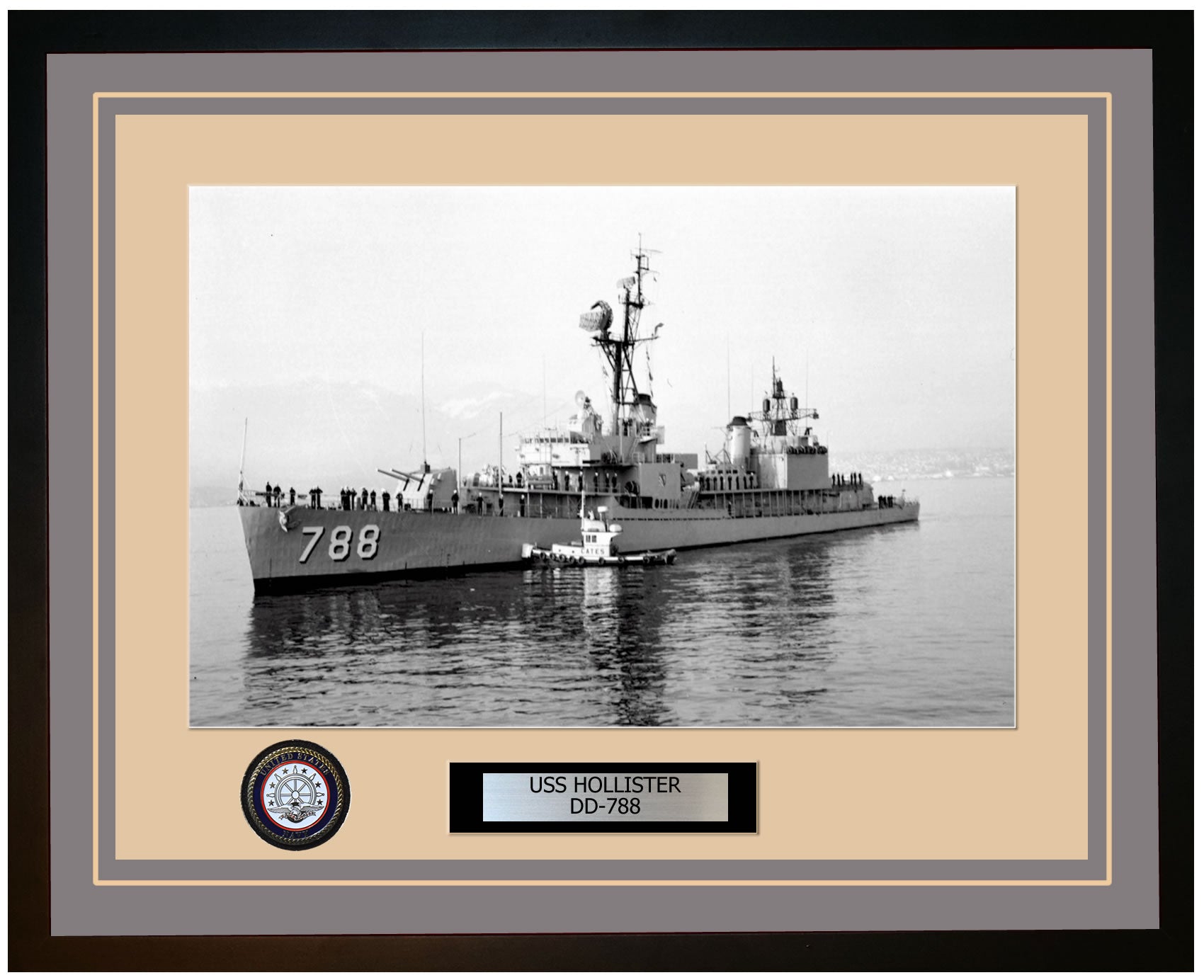USS HOLLISTER DD-788 Framed Navy Ship Photo Grey