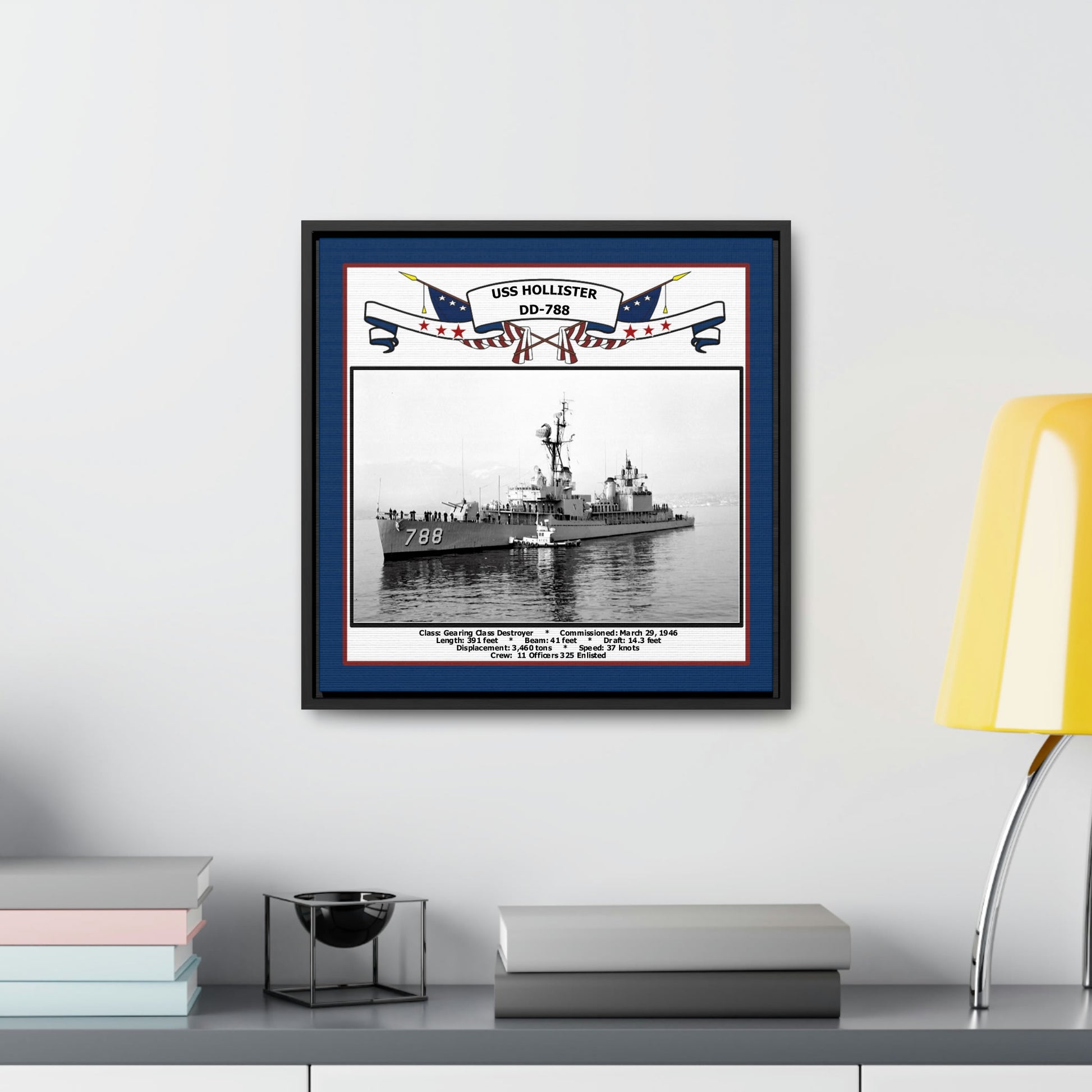USS Hollister DD-788 Navy Floating Frame Photo Desk View