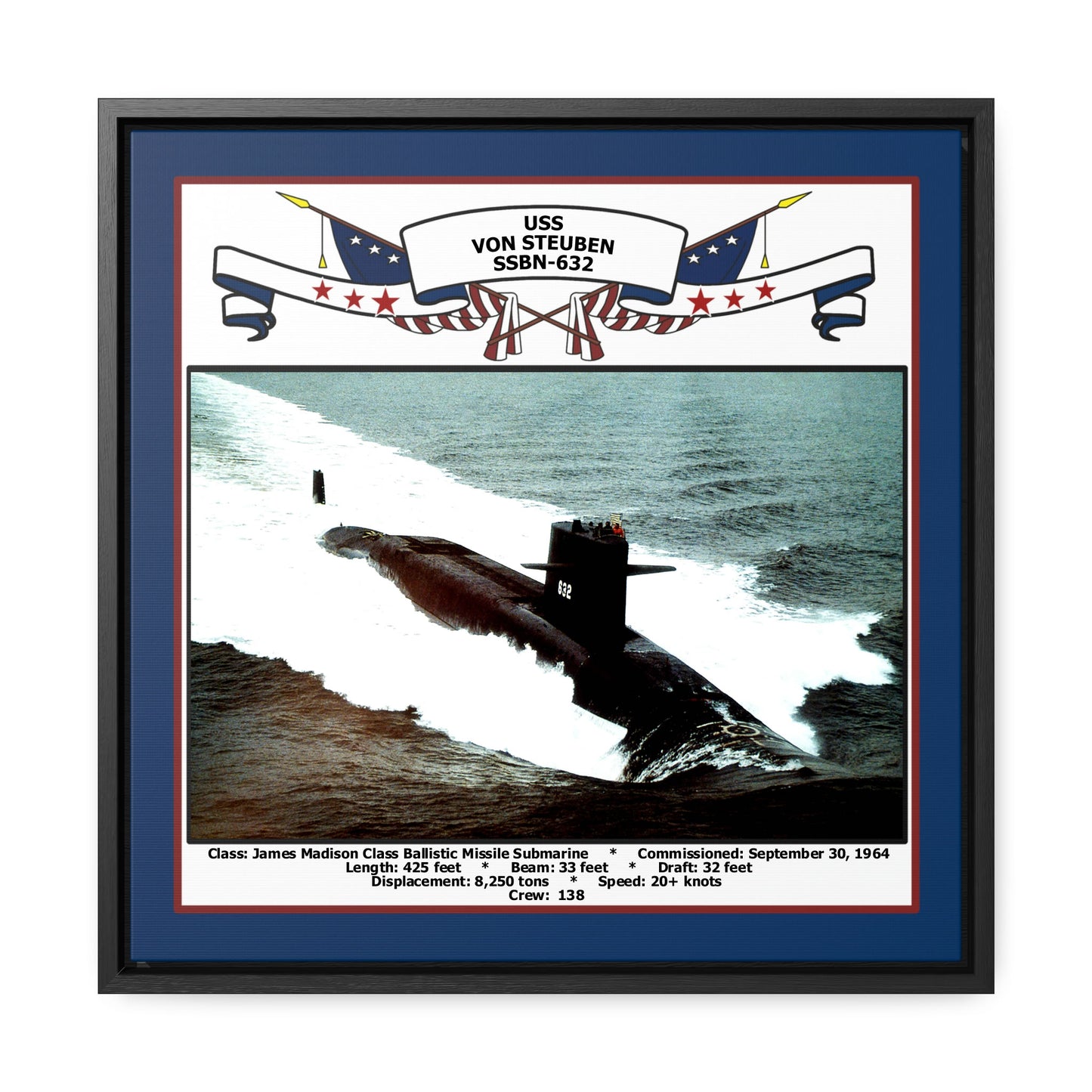 USS Von Steuben SSBN-632 Navy Floating Frame Photo Front View