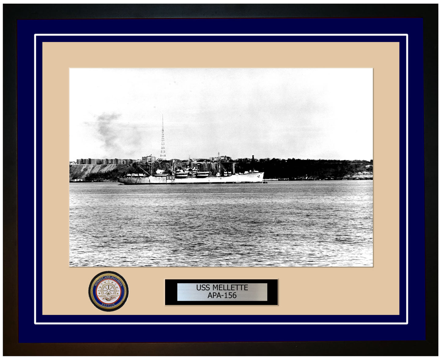 USS Mellette APA-156 Framed Navy Ship Photo Blue