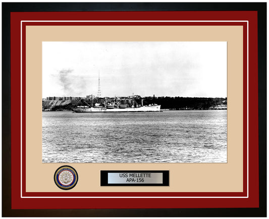 USS Mellette APA-156 Framed Navy Ship Photo Burgundy