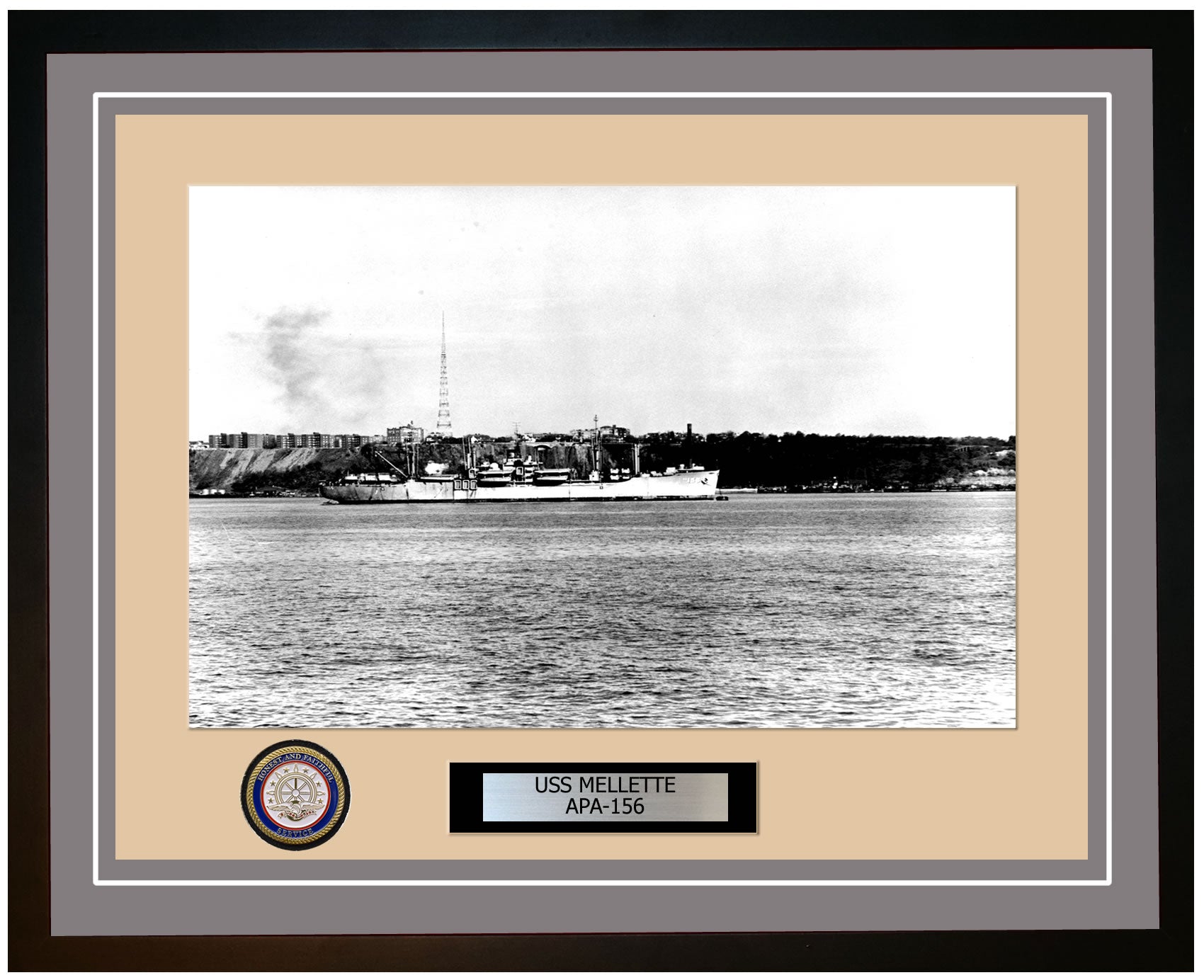 USS Mellette APA-156 Framed Navy Ship Photo Grey