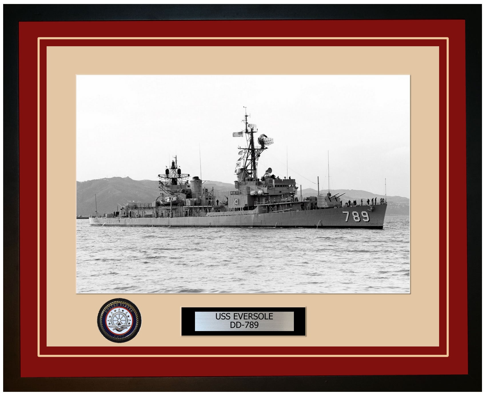 USS EVERSOLE DD-789 Framed Navy Ship Photo Burgundy