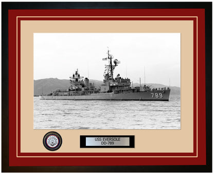 USS EVERSOLE DD-789 Framed Navy Ship Photo Burgundy