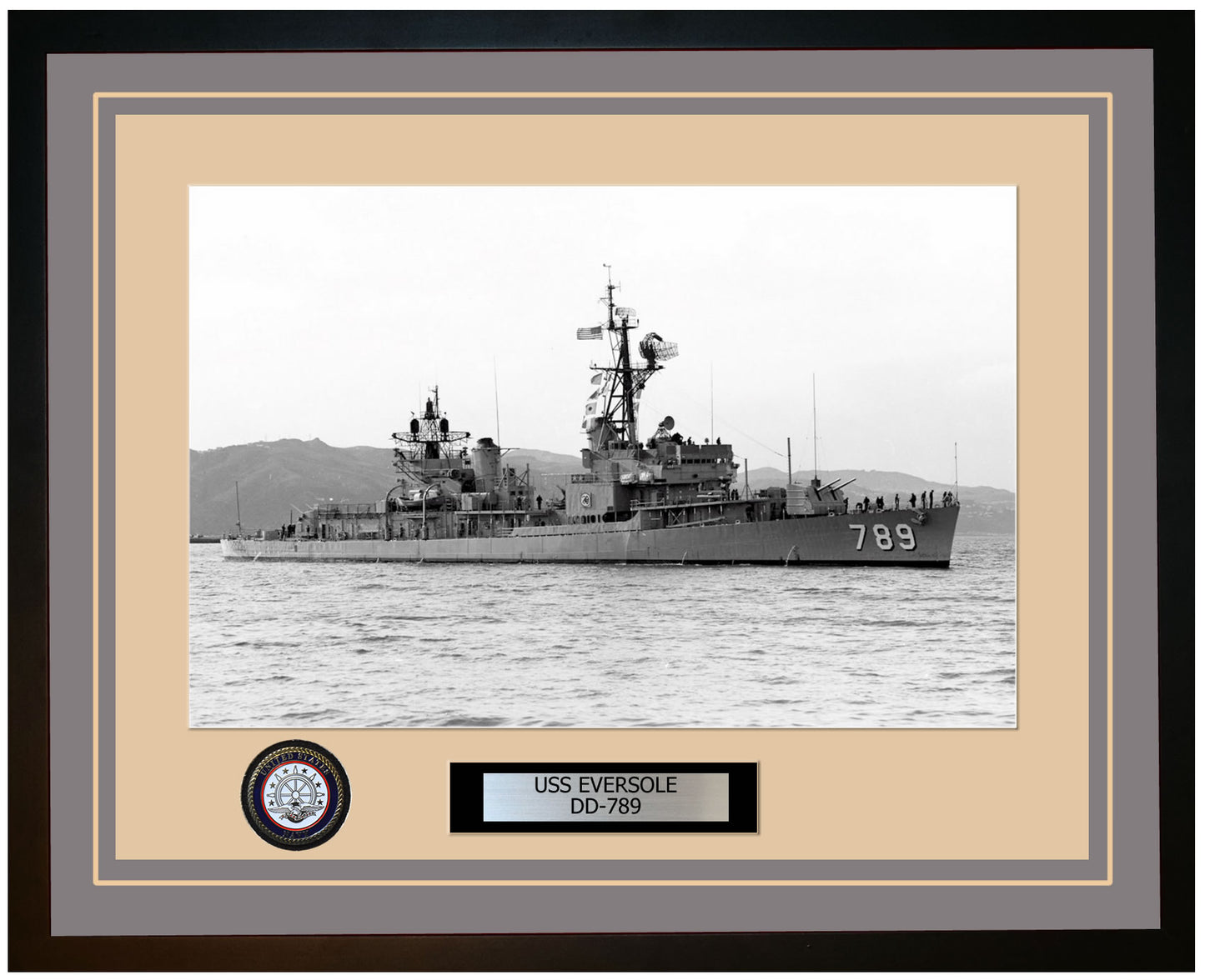 USS EVERSOLE DD-789 Framed Navy Ship Photo Grey