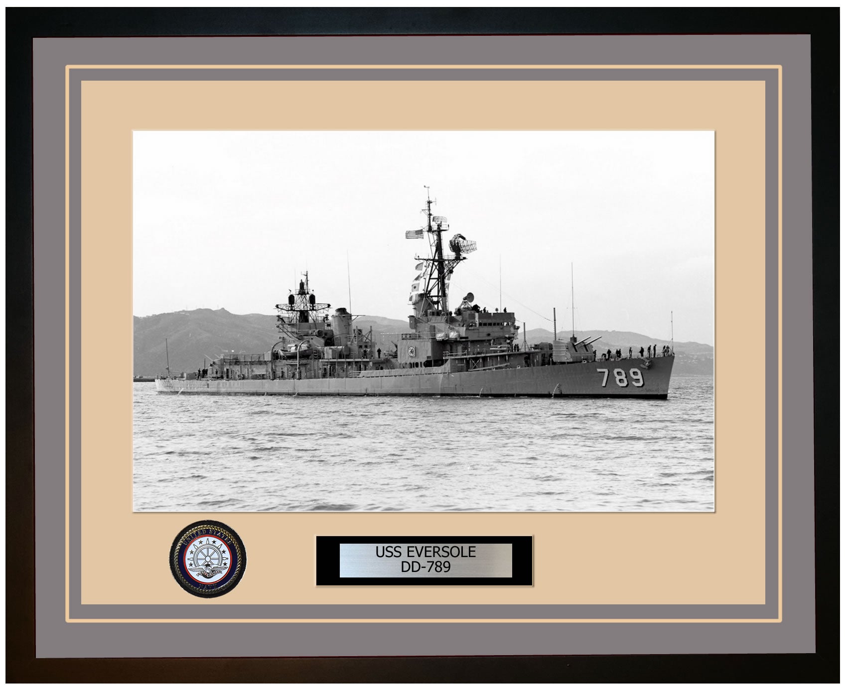 USS EVERSOLE DD-789 Framed Navy Ship Photo Grey