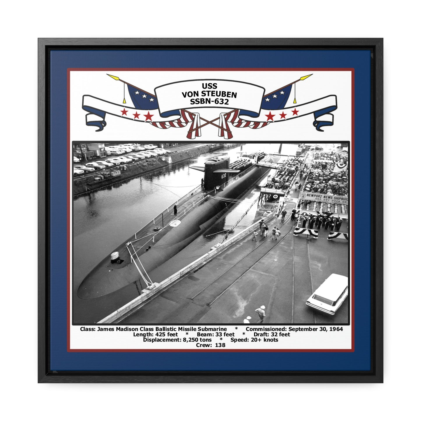 USS Von Steuben SSBN-632 Navy Floating Frame Photo Front View
