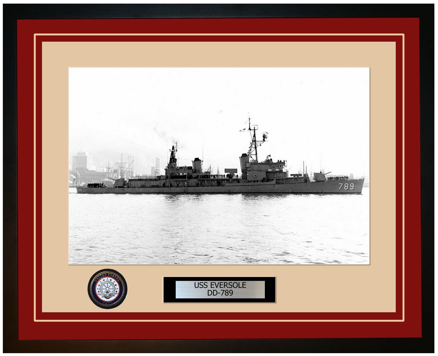 USS EVERSOLE DD-789 Framed Navy Ship Photo Burgundy