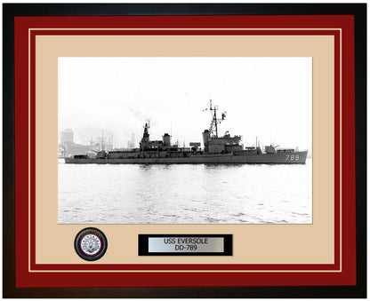USS EVERSOLE DD-789 Framed Navy Ship Photo Burgundy