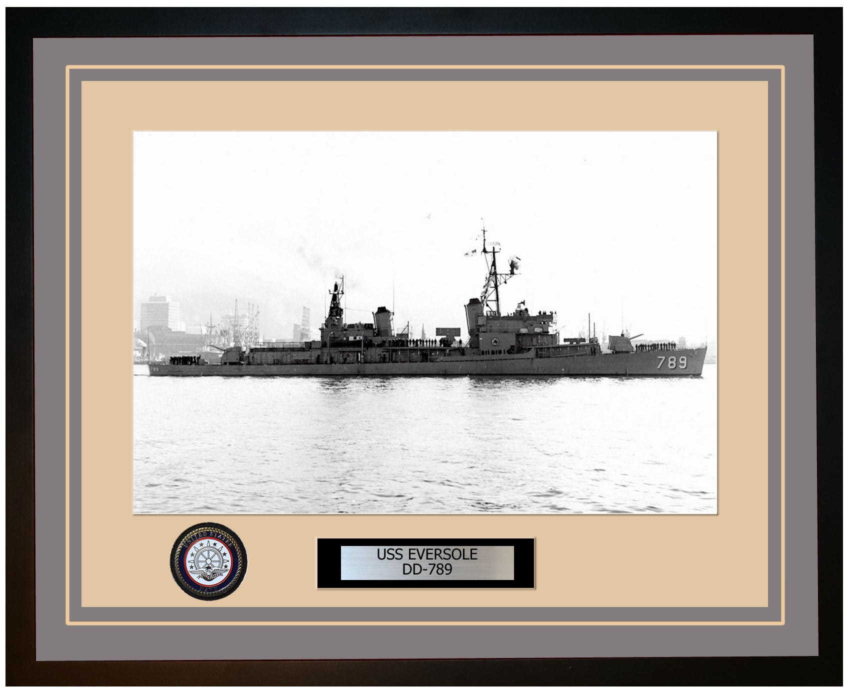 USS EVERSOLE DD-789 Framed Navy Ship Photo Grey